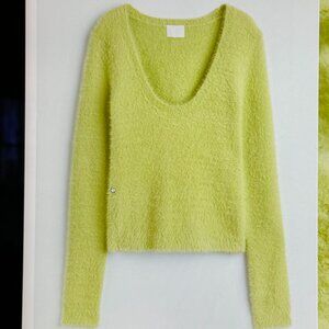 New With Tags H&M Eyelash Cropped Fluffy-knit Sweater - Light Green Yellow